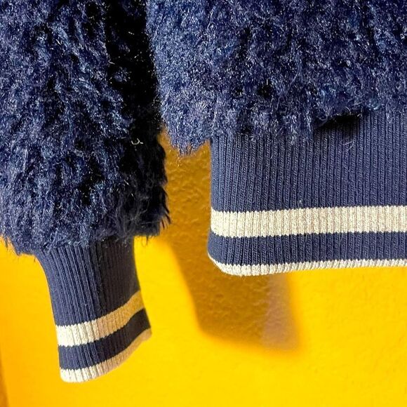 KIDPIK Fuzzy Bomber Jacket Super Dark Navy Almost Black Girls Size 12 L Zip Up - Picture 9 of 10